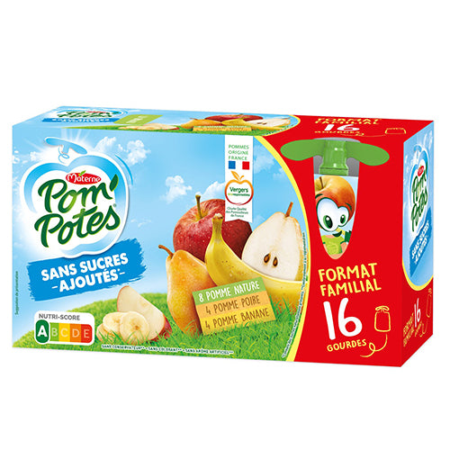 Materne pom'potes Sans Sucres Pomme Poire Banane x16 gourdes 1.44kg