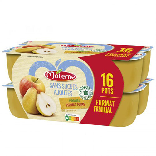 Materne Compote SSA Pomme/ Pomme Poire x16  coupelles- 1.6kg