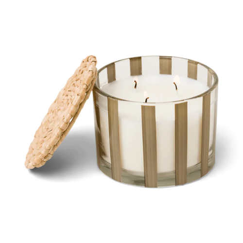 Al Fresco Striped Glass Candle (340g) - Taupe